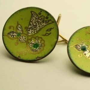Vintage 1940's Wingback Yellow Enamel Earrings